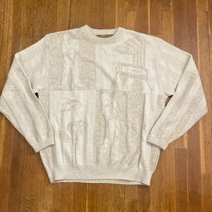 Men’s Shenandoah Cream Jacquard Golf Club Motif Crew Sweater Size XLT VTG USA